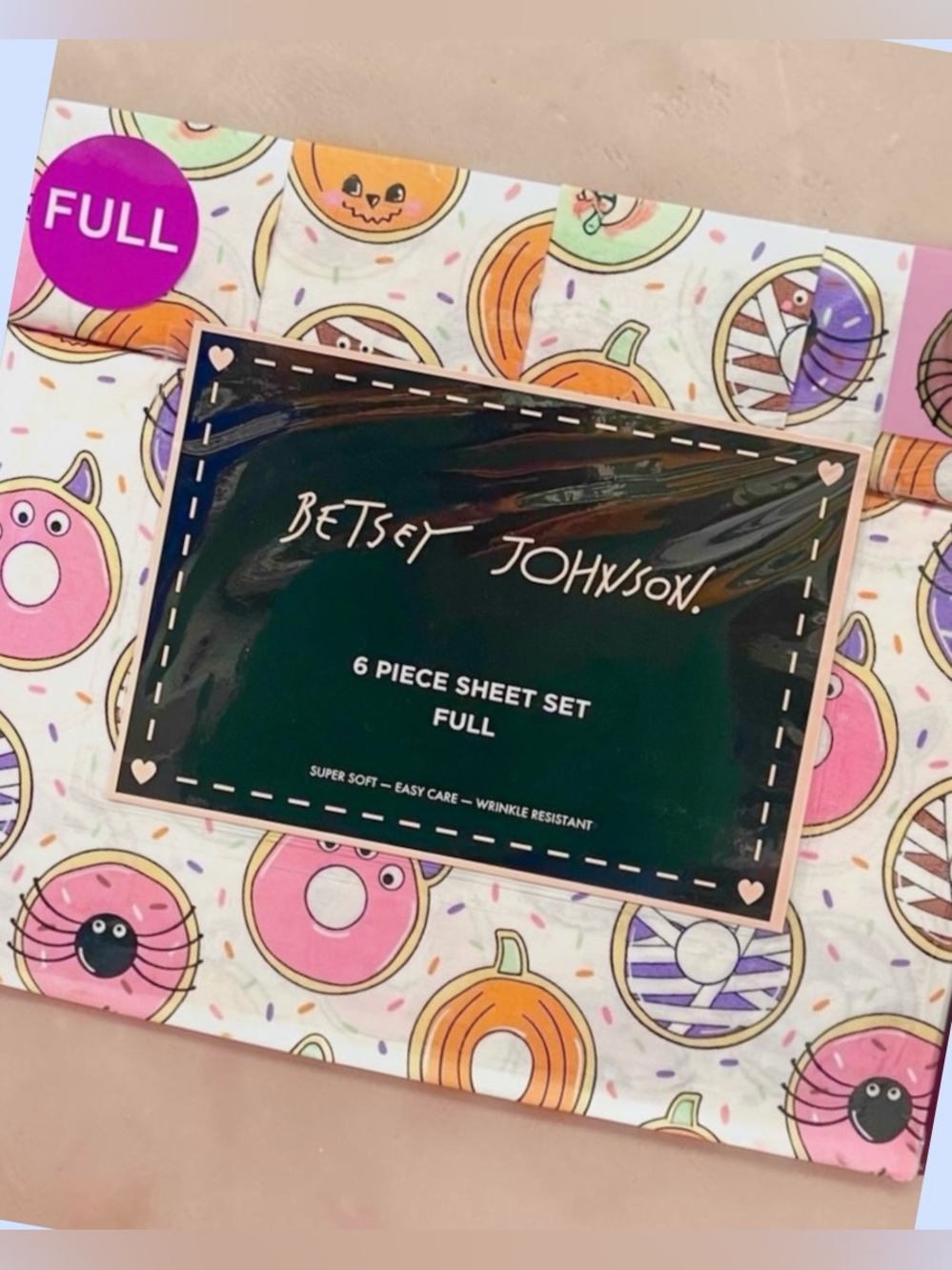 Betsy Johnson Halloween Spooky Donuts 6-pc Full Sheet Set White Multi Fun NWT